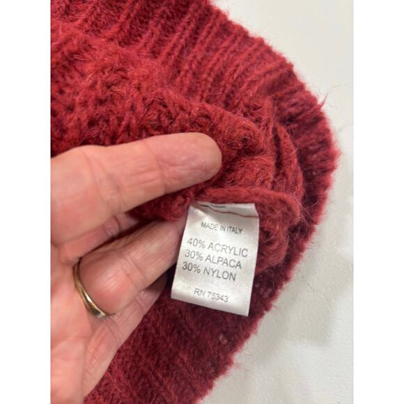Elsamanda Made in Italy Alpaca Blend Open Knit Sweater Large Red Mohair  NWT - Picture 10 of 10